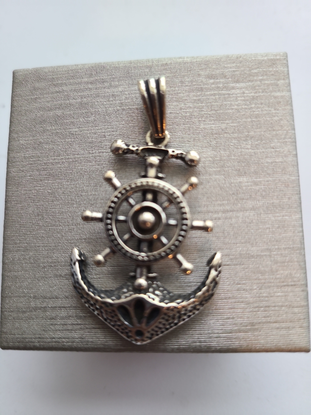 Sterling Silver Nautical Anchor & Wheel Pendant